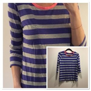 Gap Blue and Gray Striped 3/4 Sleeve Top