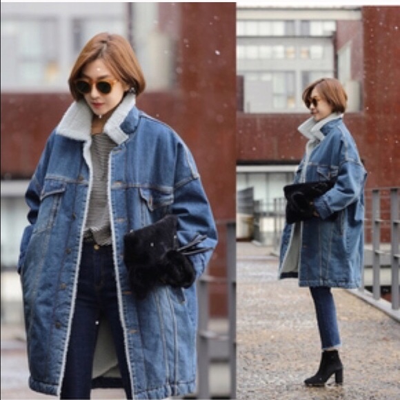 💕LAST💞Long Denim Jacket/ Parka with white fur - Picture 2 of 6