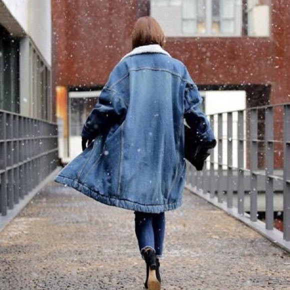 💕LAST💞Long Denim Jacket/ Parka with white fur - Picture 3 of 6