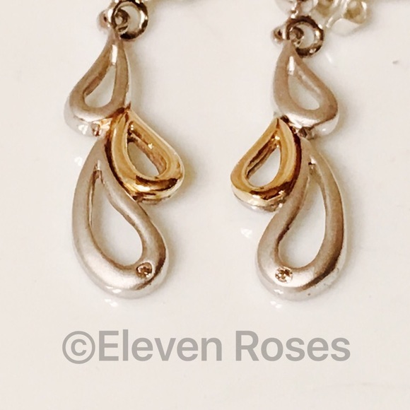 Diamond 14k Gold & Sterling Silver Dangle Earrings - Picture 2 of 4