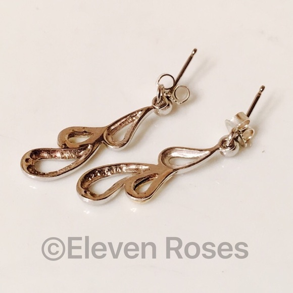 Diamond 14k Gold & Sterling Silver Dangle Earrings - Picture 3 of 4
