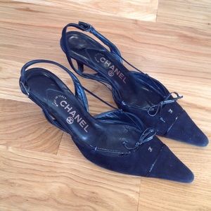 Black suede Chanel shoes