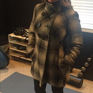 Michael Kors plaid button up pea coat