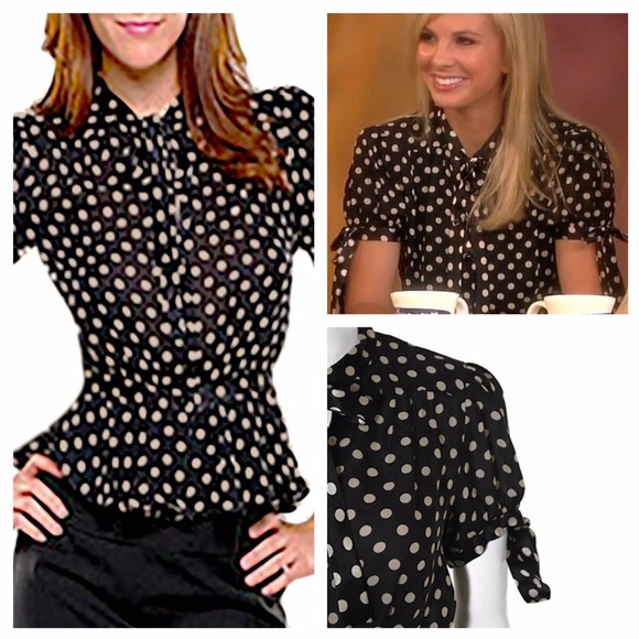 Milly Polka-Dot Peplum Short-Sleeved Blouse