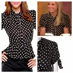 Milly Polka-Dot Peplum Short-Sleeved Blouse