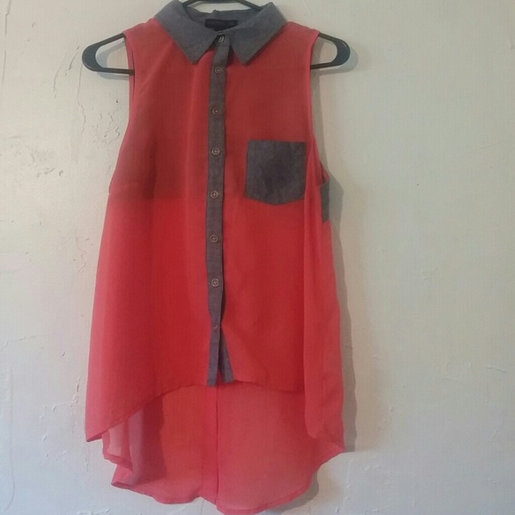 Sheer coral and jean material blouse.