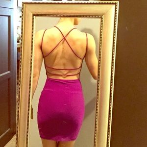 Purple backless body con dress