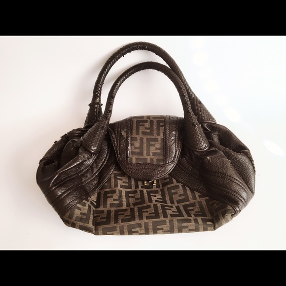 FENDI Zucca Spy Brown Monogram Hobo Bag Purse