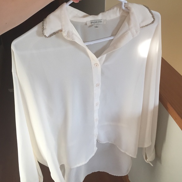 Beaded collar white sheer blouse with back detail