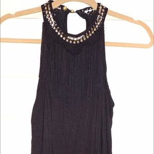 Black Top with Beaded Neckline