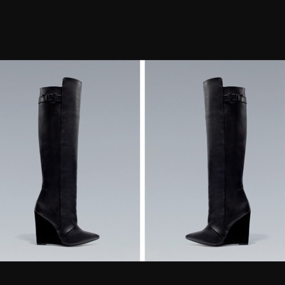 Black Zara Wedge Boots - Blogger Fav!