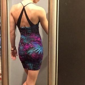 Backless floral body con dress