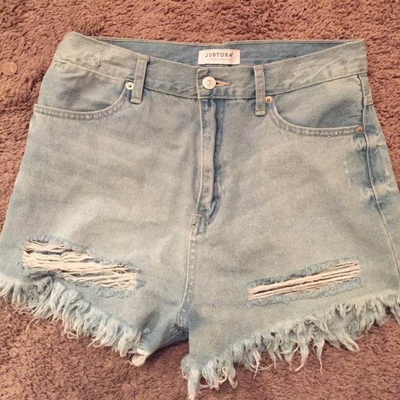 Just USA light wash cut up shorts