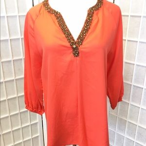 Julie Brown Orange Beaded Cotton Tunic