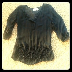 Sheer black blouse with beading