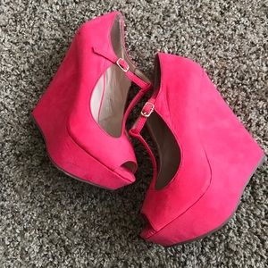 Brecklelle's hot pink wedges!! Only worn once!!