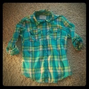 Light Blue and green button down shirt