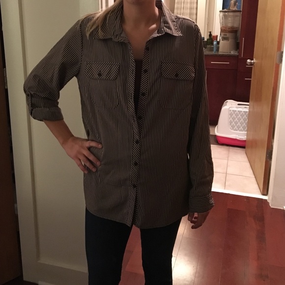 Tan and black stripped blouse