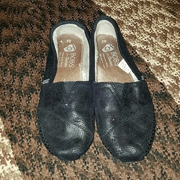 Skechers Black crushed suede with faux fur Bobs