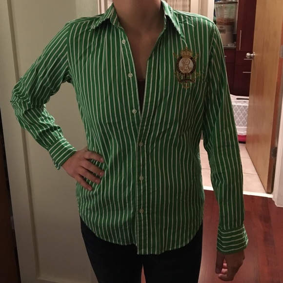 Ralph Lauren, green and white stripped top - Picture 1 of 4