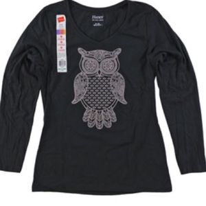new with tag Graphic 2X black metallic bling owl