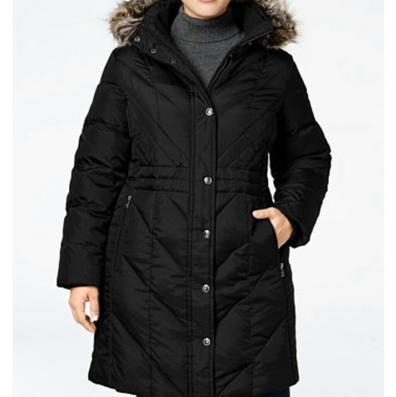 London Fog Faux Fur Quilted Puffer Coat Plus Size