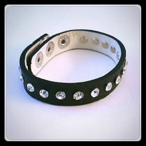Cute Black faux leather diamond bracelet