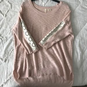 Anthropologie light pink sweater with laser sleeve