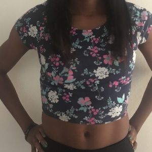 Navy blue floral crop top.