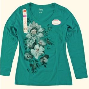 NWT floral Graphic T shirt 2X Blue metallic bling