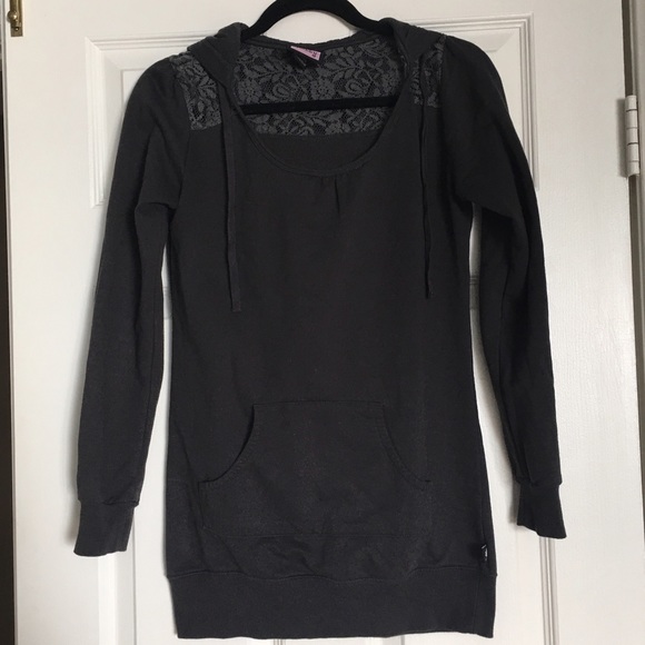Lace detail hooded sweatshirt