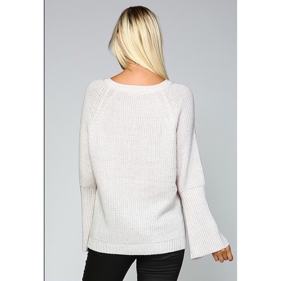 Gray Lace Up Sweater - Picture 3 of 6