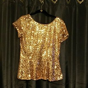 Peplum rose gold sequin top