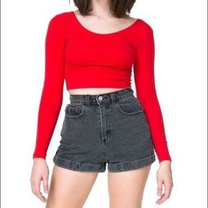 AMERICAN APPAREL STONE WASH BLACK JEAN CUFF SHORTS