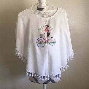 Cute bicycle girl cape style blouse top