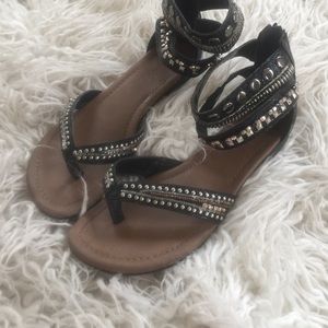 Beaded Ankle Strap Gladiator Sandals