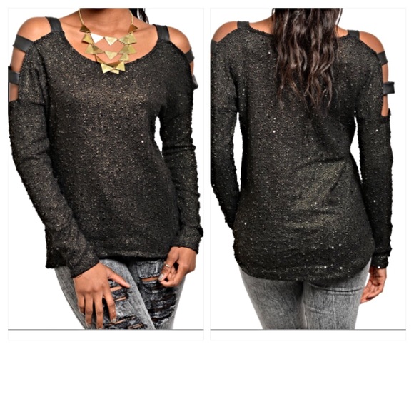 ✨FLASHSALE Sparkly Cutout Shoulder Top Small - Picture 4 of 4