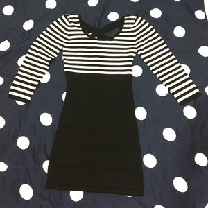 3/4 Sleeve Striped Black and White Dress