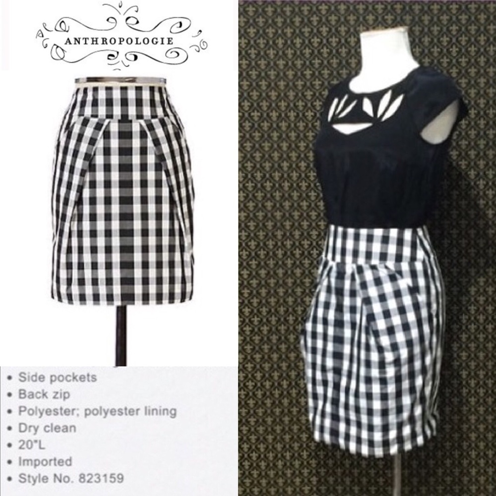✨Anthropologie Mcginn B&W Plaid On The Fence Skirt