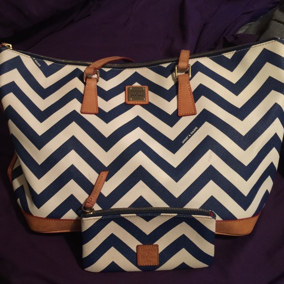 D&B Blue and White Chevron Tote