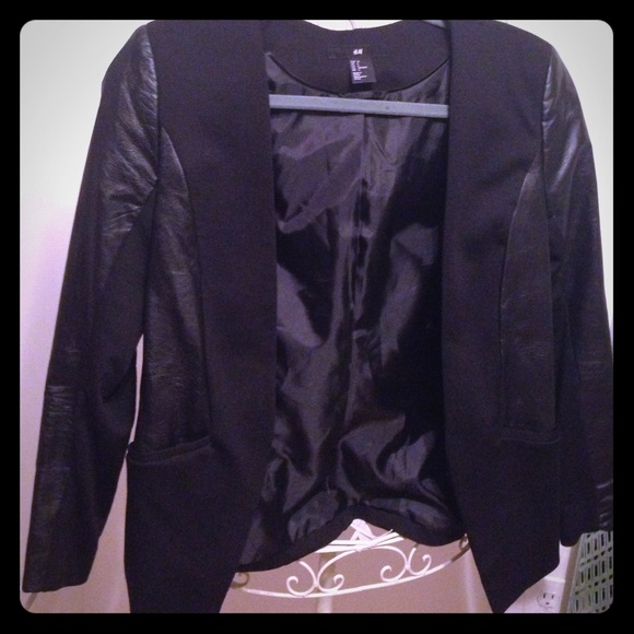 H&M faux leather trim blazer