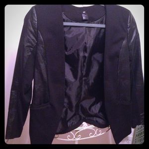 H&M faux leather trim blazer