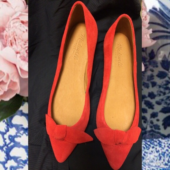 Madewell Flats - Red Suede with French Knot (Lois)