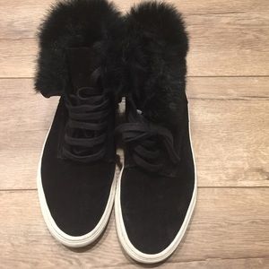 Vince hi top furry trimmed suede sneakers