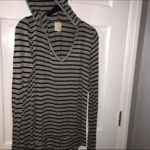 Stripped hooded long sleeve top