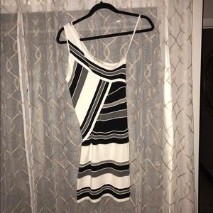 Black white & grey one-shoulder dress