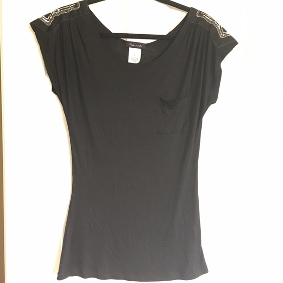 Black pocket top with sequin shoulders