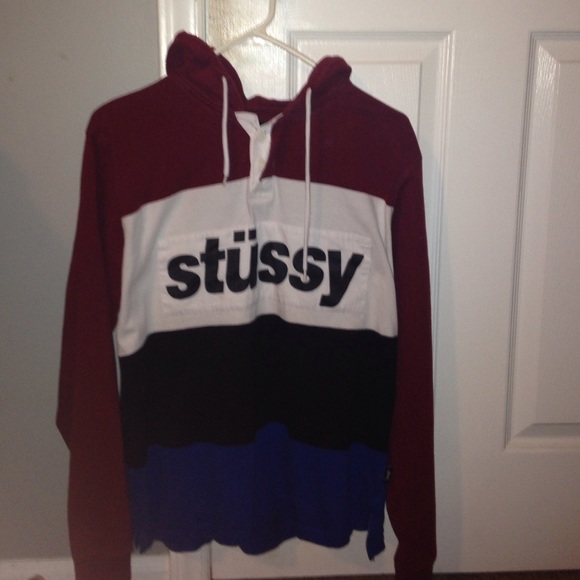 Stussy red, white, black and blue hoodie