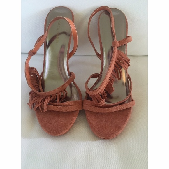 Peach fringe Marco Santi strappy sandals, size 8
