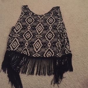 pattern tank top with black fringe